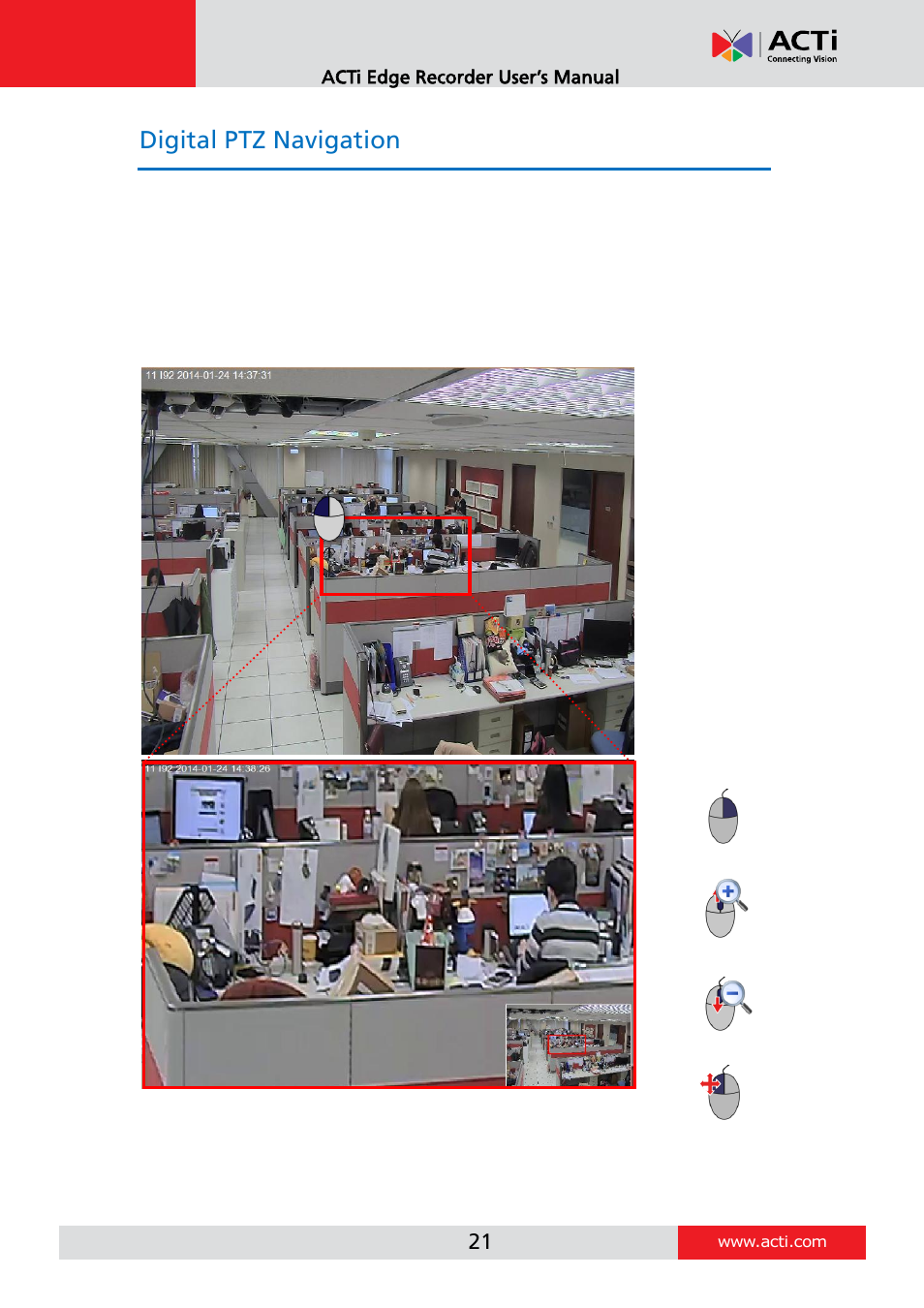 Digital ptz navigation | ACTi Edge Recorder Client for Windows V1.0.03 User Manual | Page 21 / 49