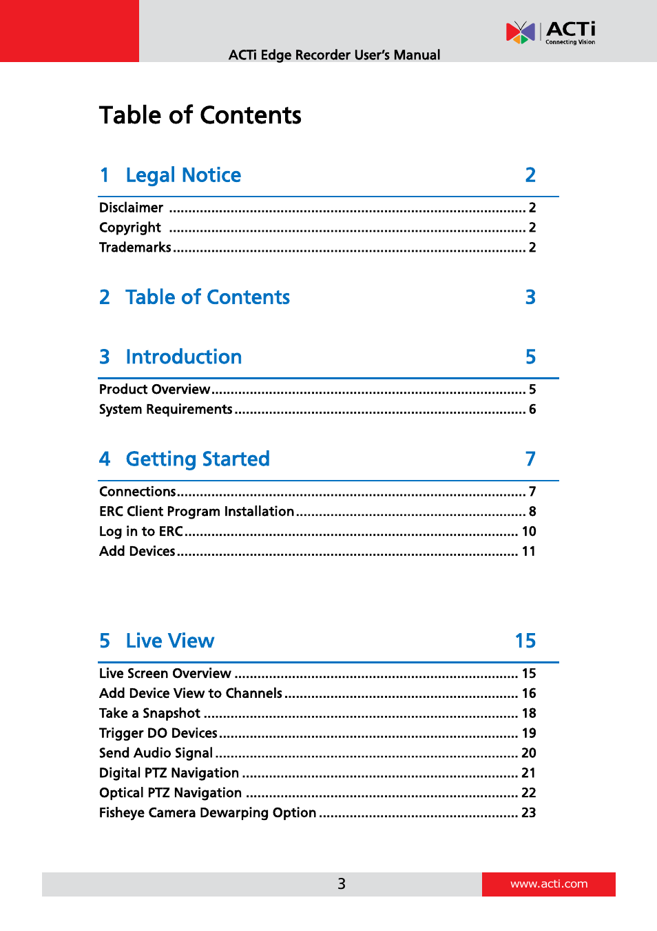 ACTi Edge Recorder Client for Windows V1.0.03 User Manual | Page 3 / 49