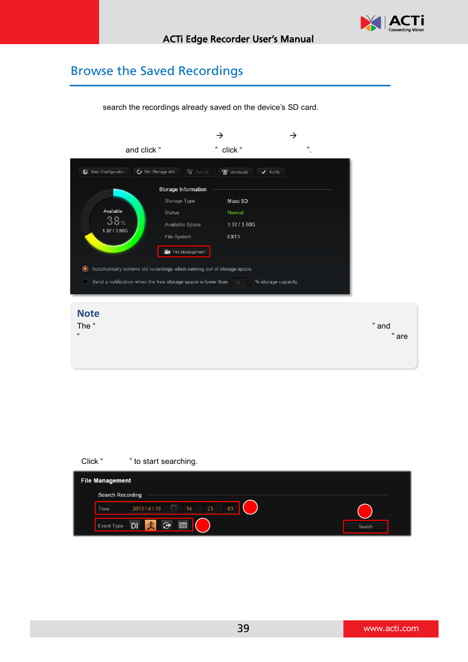 Browse the saved recordings | ACTi Edge Recorder Client for Windows V1.0.03 User Manual | Page 39 / 49