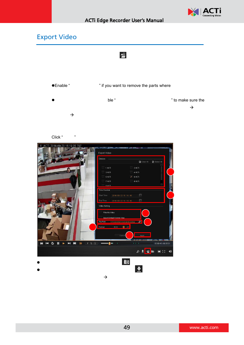 Export video | ACTi Edge Recorder Client for Windows V1.0.03 User Manual | Page 49 / 49