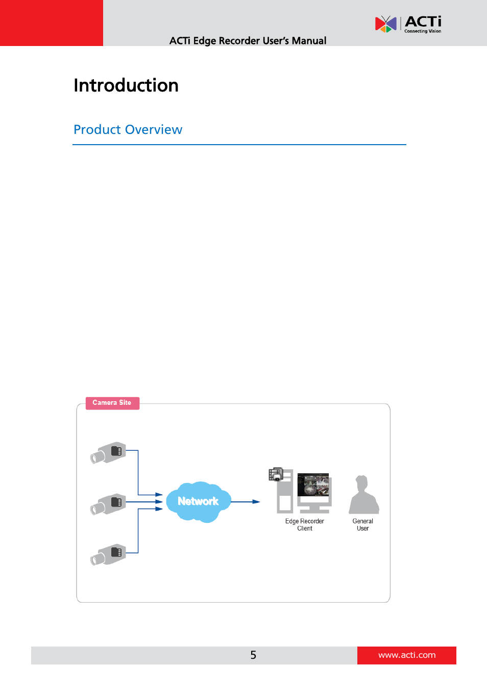 Introduction, Product overview | ACTi Edge Recorder Client for Windows V1.0.03 User Manual | Page 5 / 49