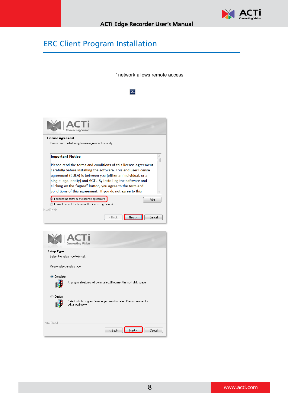 Erc client program installation | ACTi Edge Recorder Client for Windows V1.0.03 User Manual | Page 8 / 49