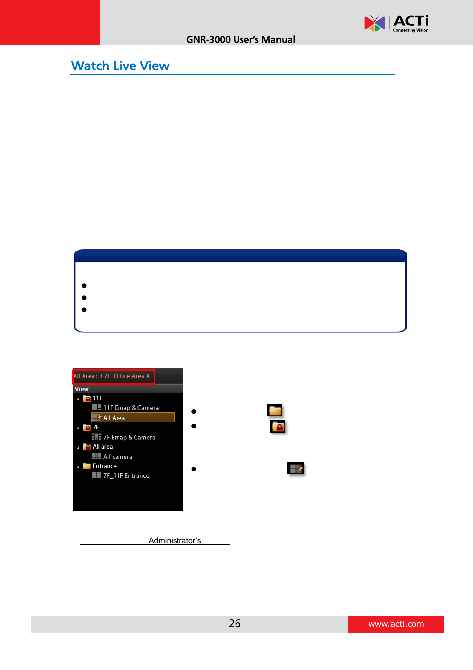 Watch live view, Select a view | ACTi INR-410 INR-420 V3.0.09 User Manual | Page 26 / 61