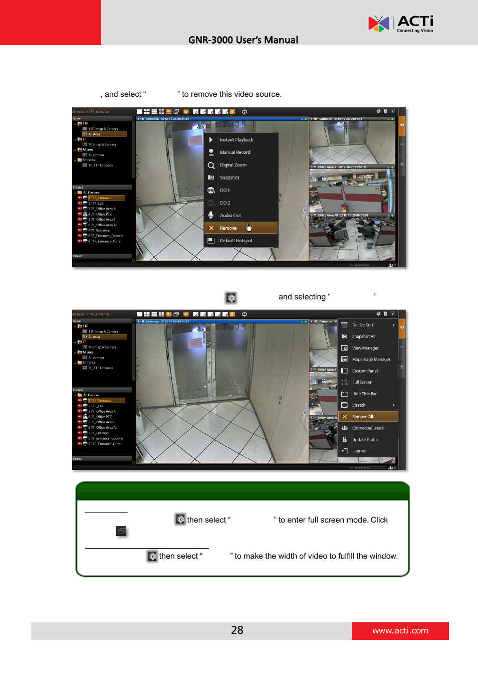 Remove a channel, Remove all channels | ACTi INR-410 INR-420 V3.0.09 User Manual | Page 28 / 61