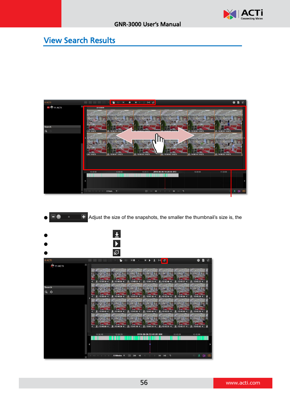 View search results, Gnr-3000 user’s manual | ACTi INR-410 INR-420 V3.0.09 User Manual | Page 56 / 61
