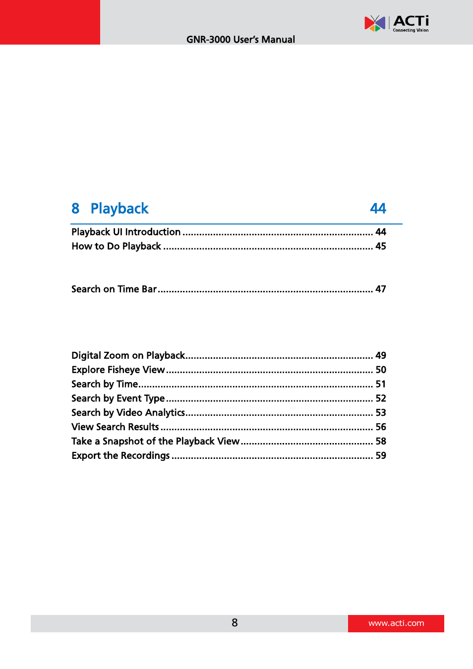 8 playback 44 | ACTi INR-410 INR-420 V3.0.09 User Manual | Page 8 / 61