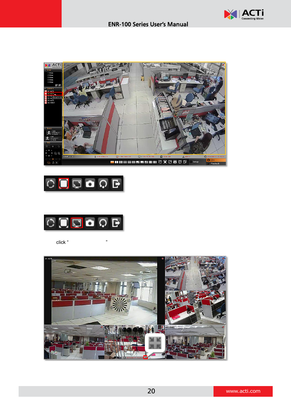 Display your desired camera view | ACTi ENR-110 ENR-120 ENR-130 ENR-140 User Manual | Page 20 / 52
