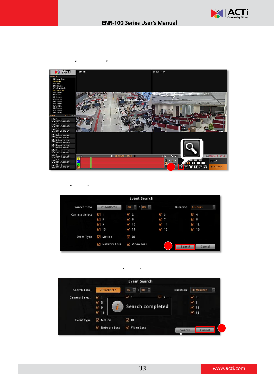 Event search | ACTi ENR-110 ENR-120 ENR-130 ENR-140 User Manual | Page 33 / 52