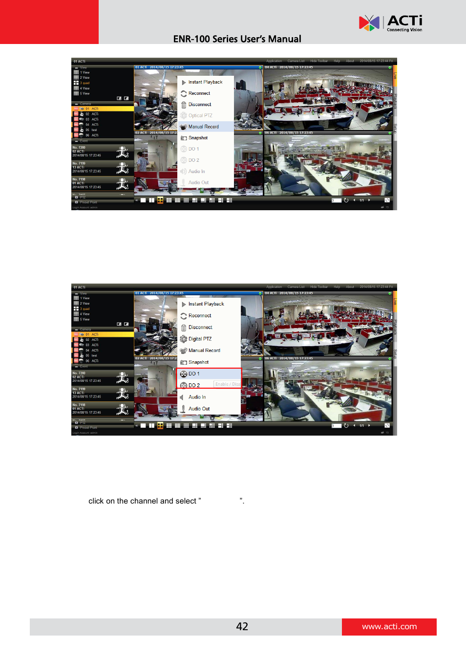 Trigger digital output, Send audio signal to a camera | ACTi ENR-110 ENR-120 ENR-130 ENR-140 User Manual | Page 42 / 52