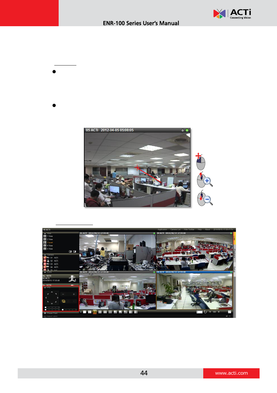 Optical ptz navigation, Enr-100 series user’s manual | ACTi ENR-110 ENR-120 ENR-130 ENR-140 User Manual | Page 44 / 52