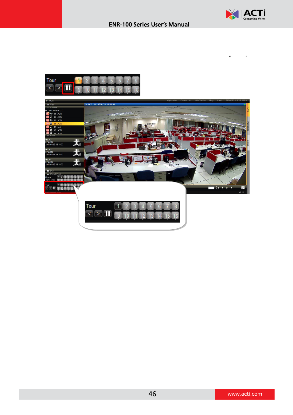 Start / stop a tour | ACTi ENR-110 ENR-120 ENR-130 ENR-140 User Manual | Page 46 / 52