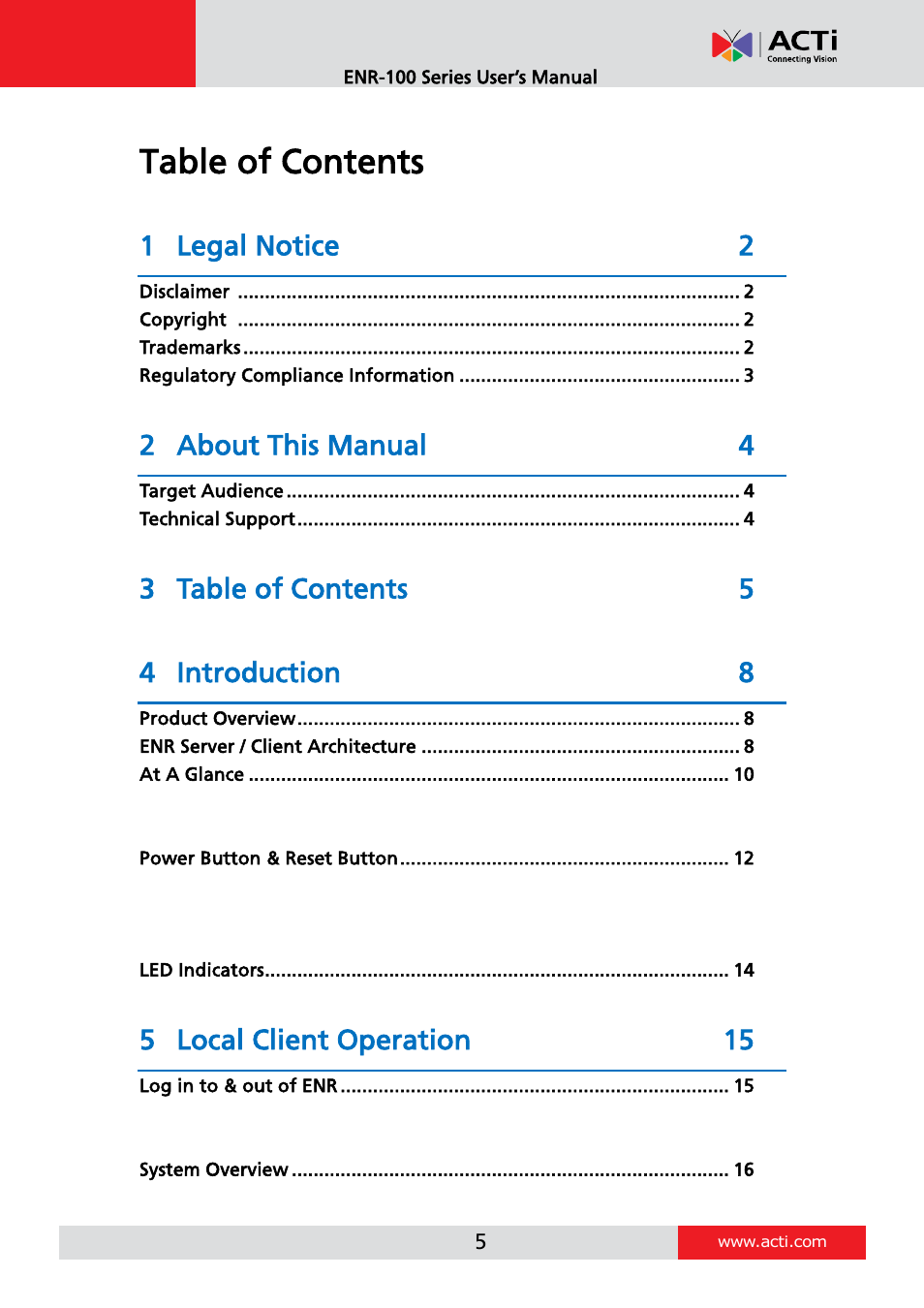 ACTi ENR-110 ENR-120 ENR-130 ENR-140 User Manual | Page 5 / 52
