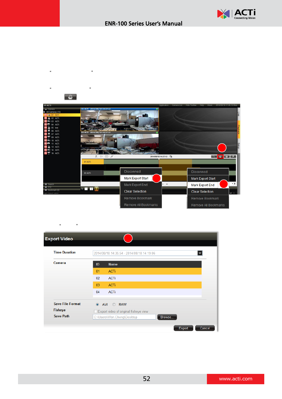 Export video | ACTi ENR-110 ENR-120 ENR-130 ENR-140 User Manual | Page 52 / 52