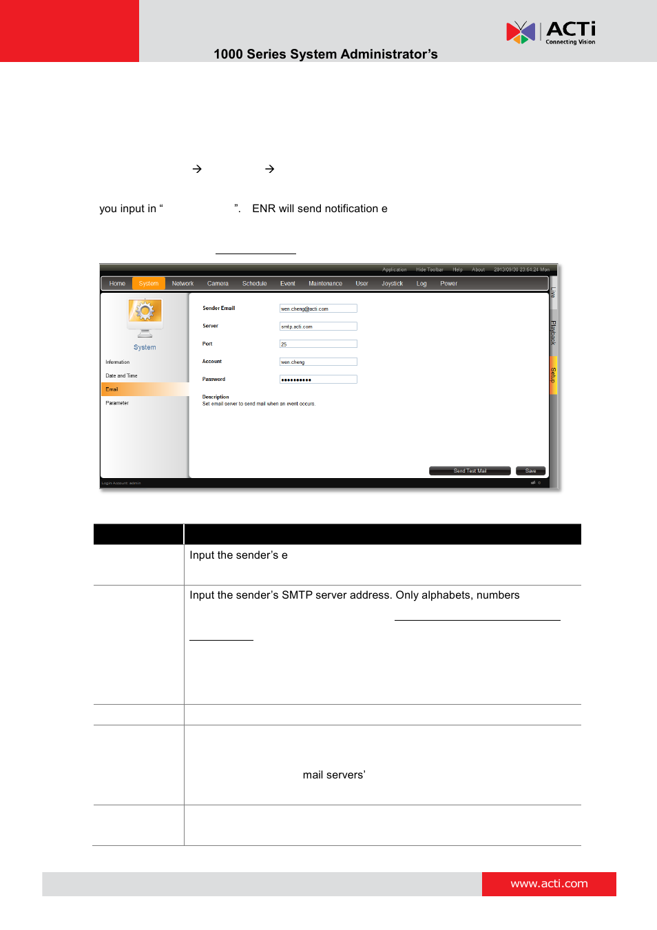 Set e-mail notification service, Enr- 1000 series system administrator’s manual | ACTi ENR-1000 User Manual | Page 101 / 143