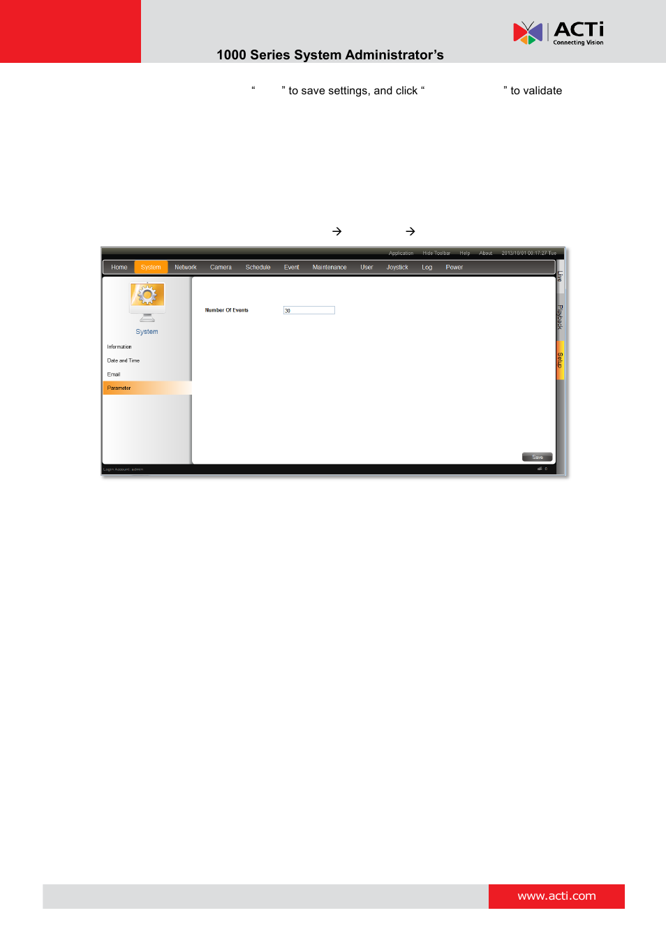 Live screen event list setting | ACTi ENR-1000 User Manual | Page 102 / 143