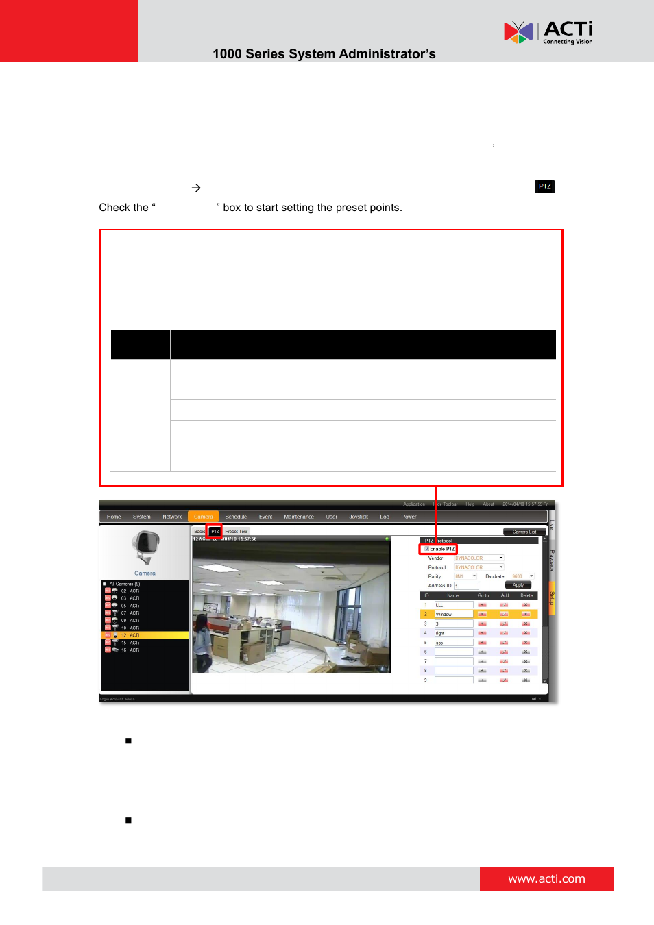 Configure ptz preset points, Enr- 1000 series system administrator’s manual | ACTi ENR-1000 User Manual | Page 115 / 143