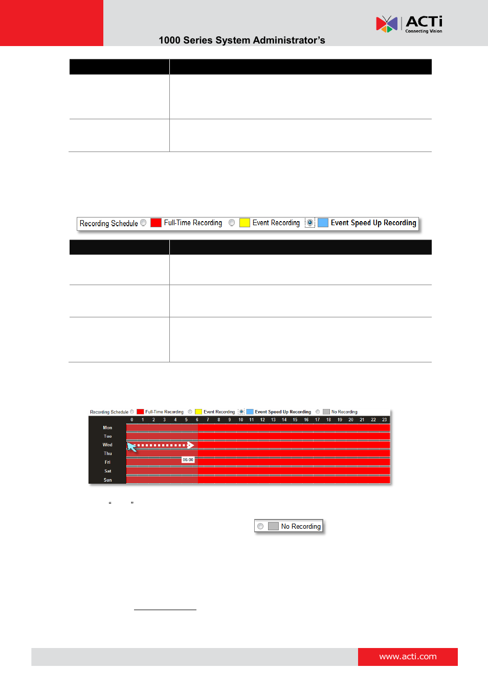 Set the recording schedule, Set the event handling schedule, Enr- 1000 series system administrator’s manual | ACTi ENR-1000 User Manual | Page 122 / 143