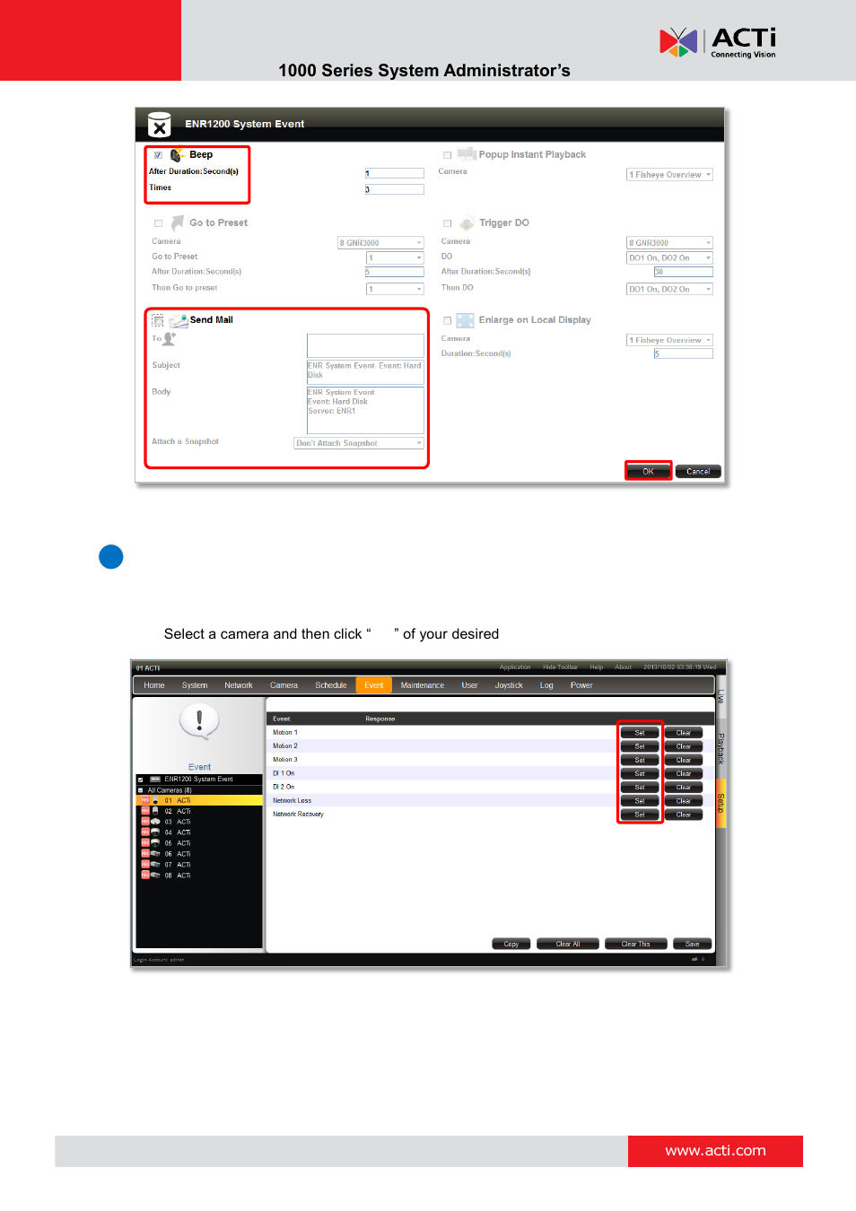 Set camera event rule | ACTi ENR-1000 User Manual | Page 125 / 143
