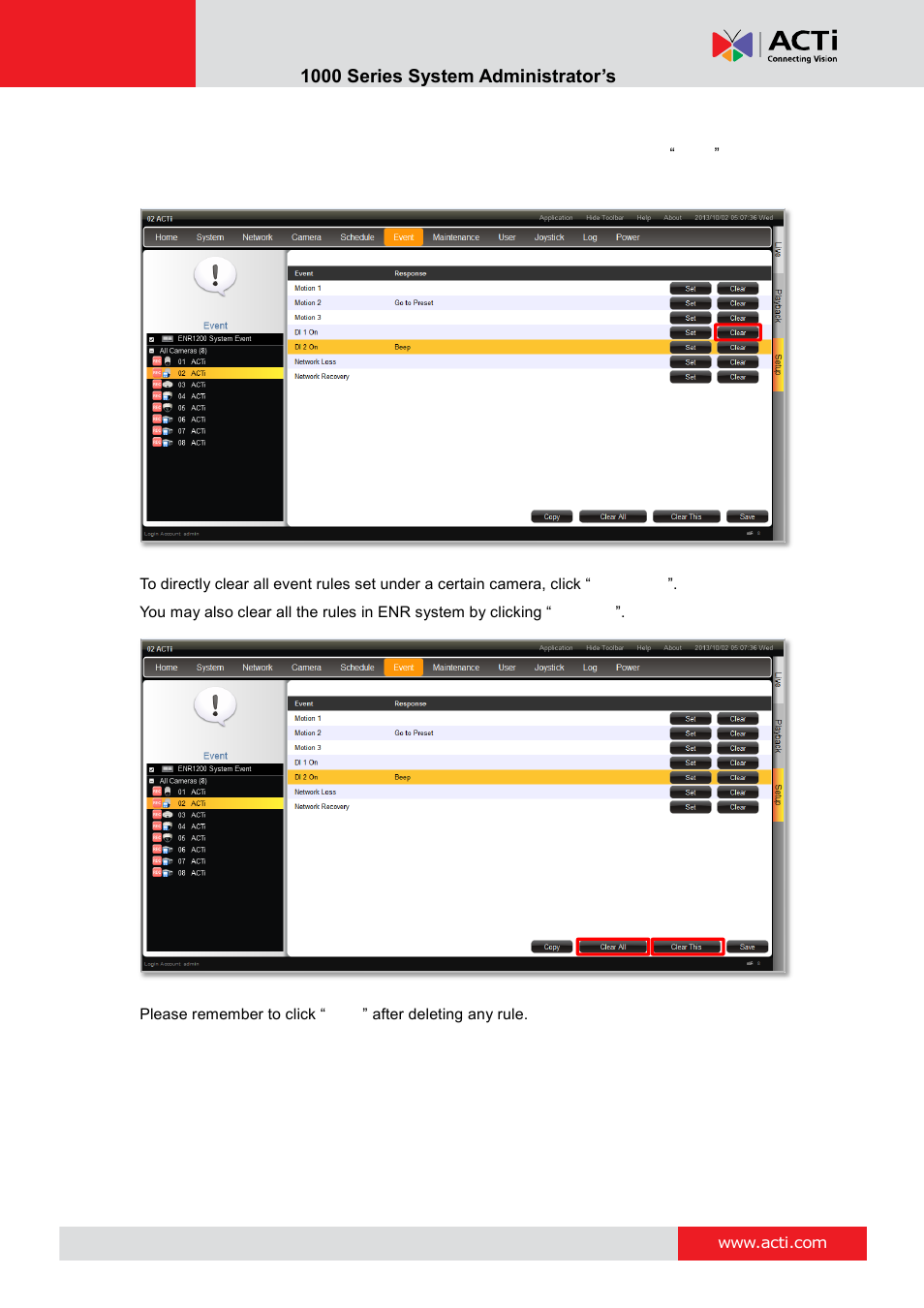 Clear event rules | ACTi ENR-1000 User Manual | Page 130 / 143