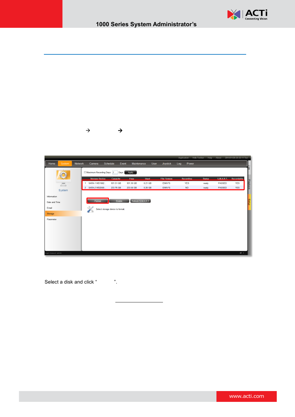 Disk management, Format hard disks | ACTi ENR-1000 User Manual | Page 131 / 143