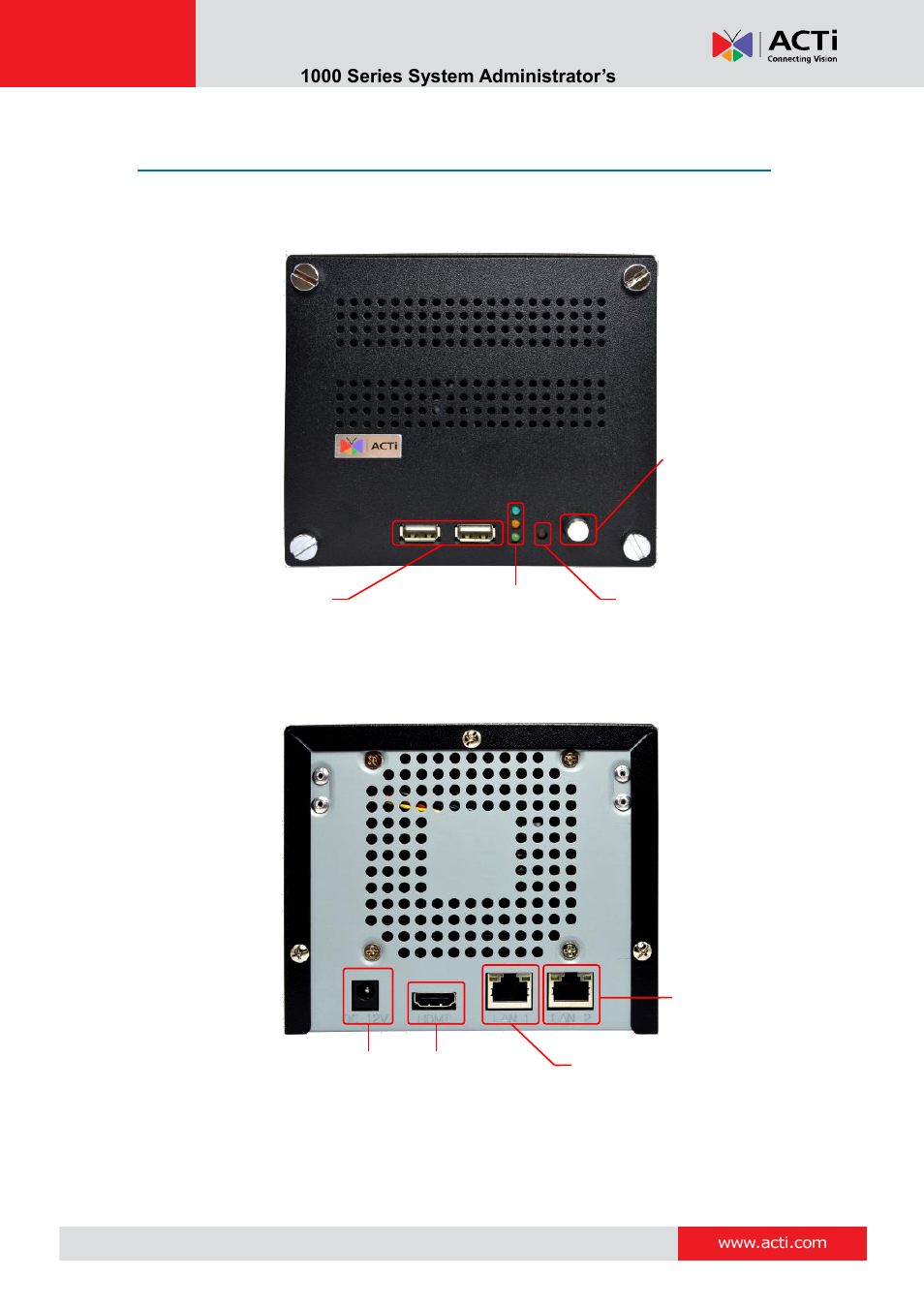 At a glance, Front panel, Rear panel | ACTi ENR-1000 User Manual | Page 17 / 143