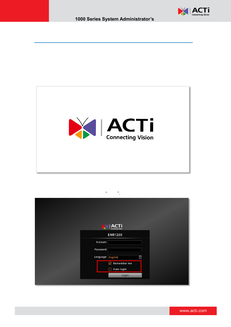 Quick setup, Step 1: log in to enr | ACTi ENR-1000 User Manual | Page 27 / 143