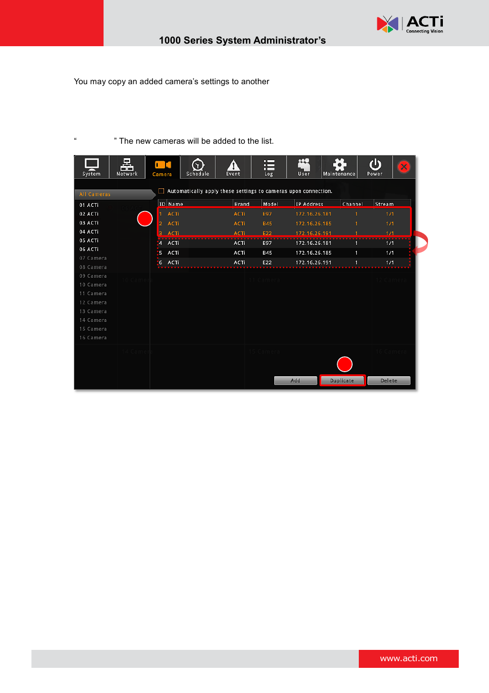Copy camera settings | ACTi ENR-1000 User Manual | Page 41 / 143
