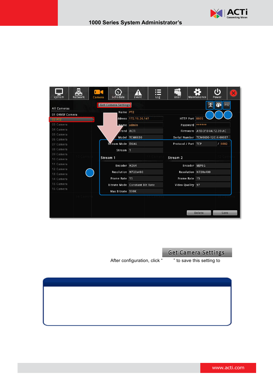 Change camera settings, A) video format and transmission properties | ACTi ENR-1000 User Manual | Page 43 / 143