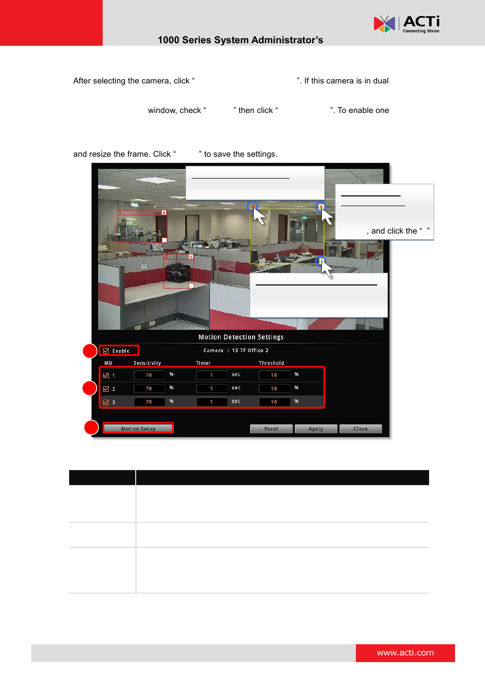 B) motion settings, Enr- 1000 series system administrator’s manual | ACTi ENR-1000 User Manual | Page 44 / 143