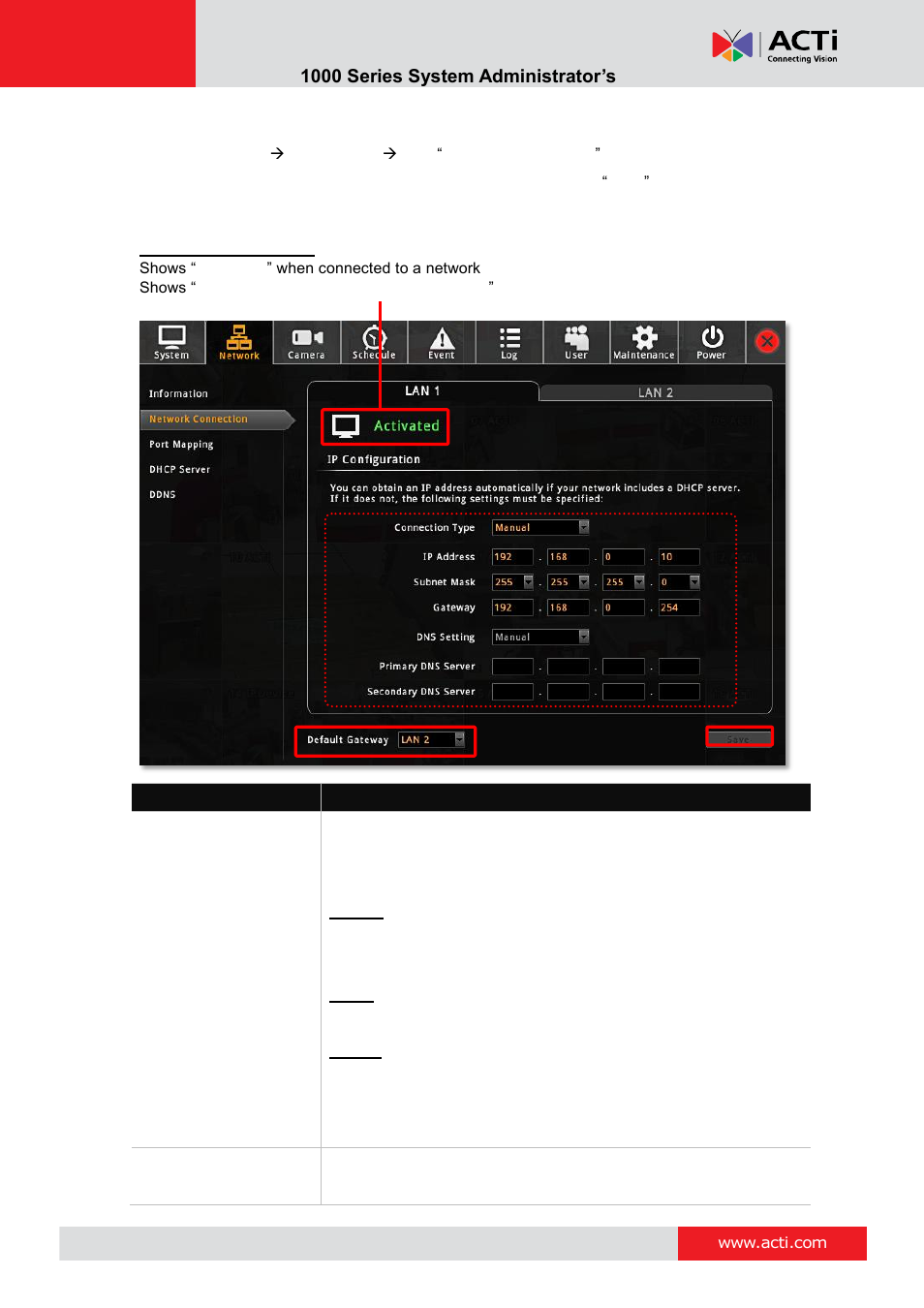 Ip settings, Enr- 1000 series system administrator’s manual | ACTi ENR-1000 User Manual | Page 53 / 143