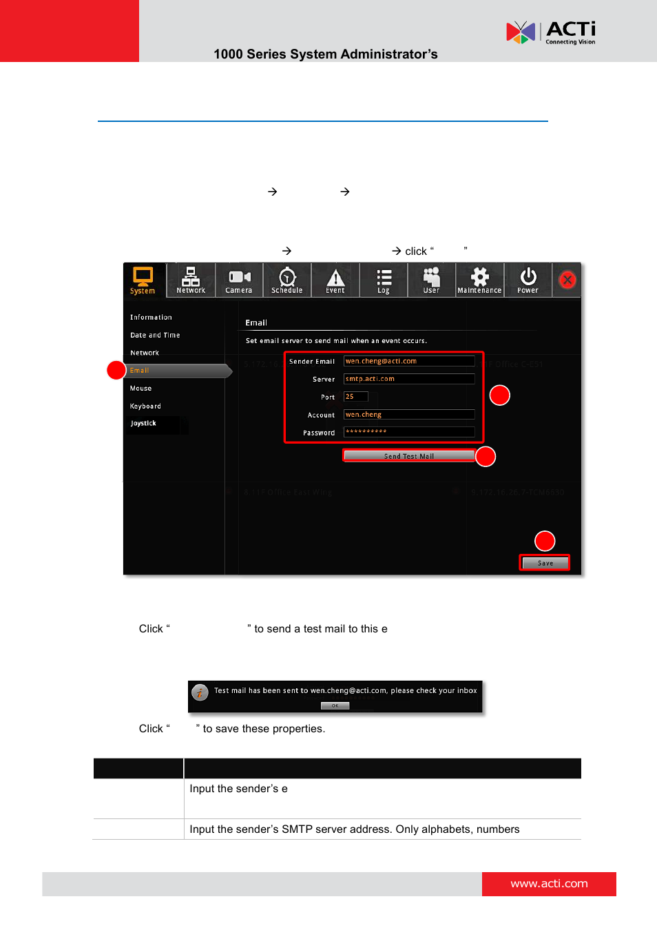 E-mail settings | ACTi ENR-1000 User Manual | Page 58 / 143