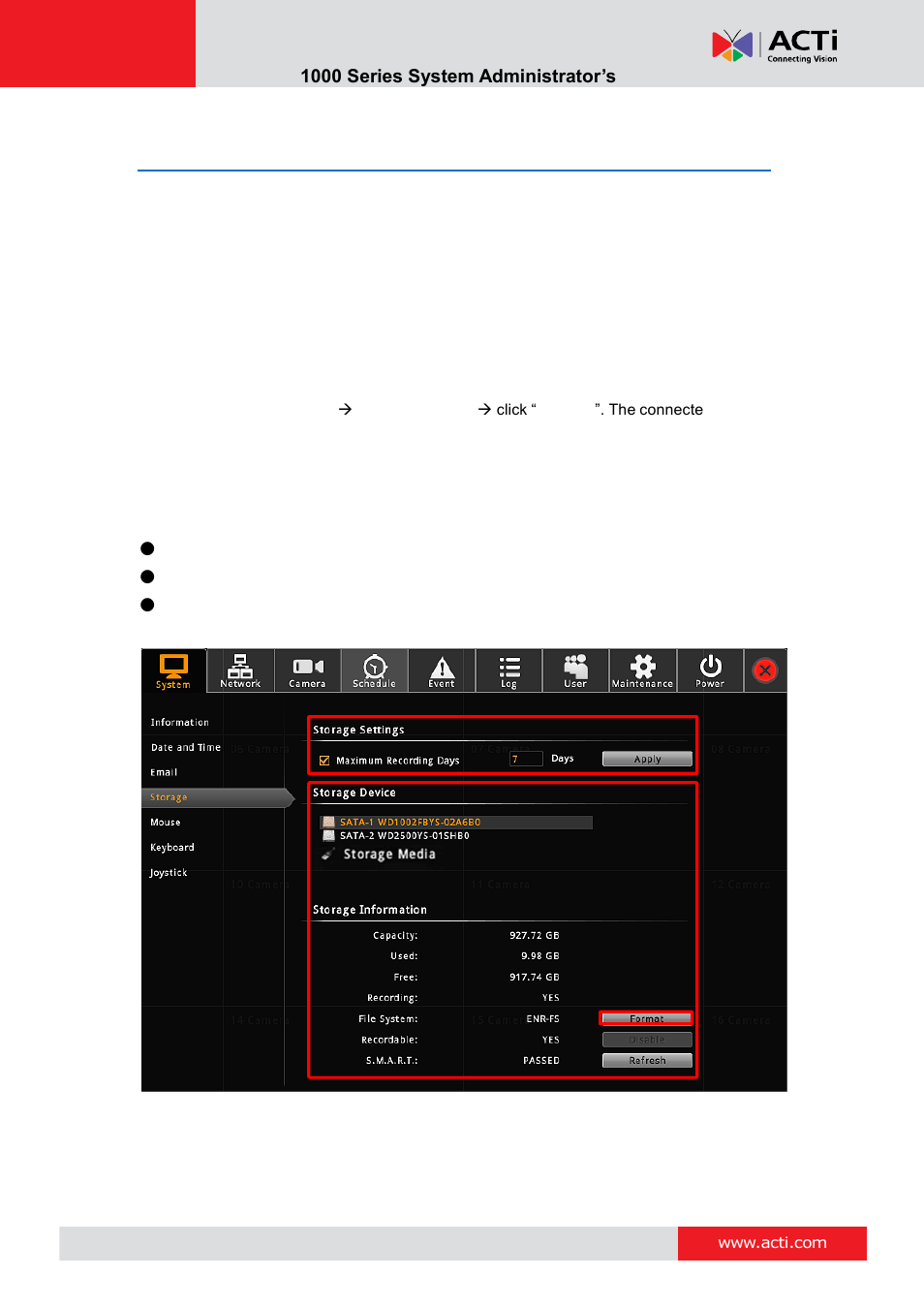 Disk management, Storage device types | ACTi ENR-1000 User Manual | Page 60 / 143