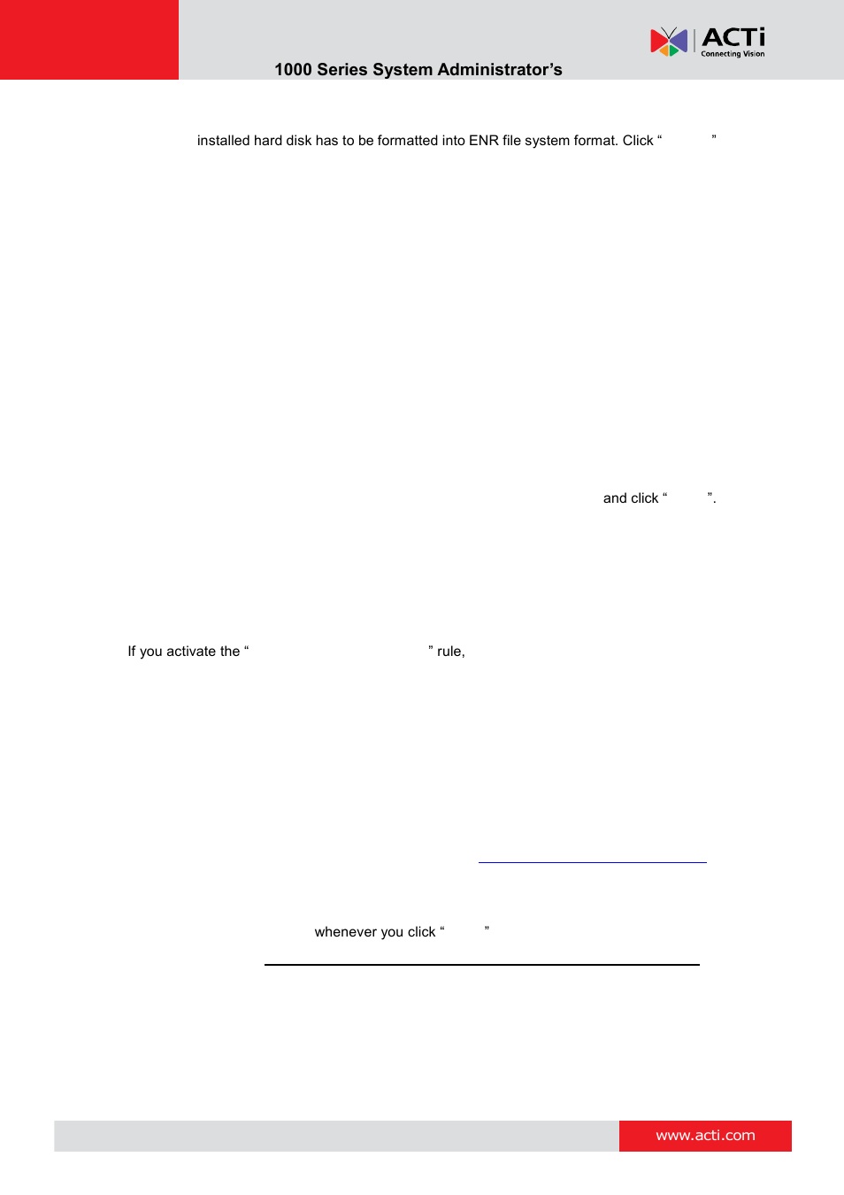 Format hard disks, Storage settings - set recording deletion rule, Enr- 1000 series system administrator’s manual | ACTi ENR-1000 User Manual | Page 61 / 143