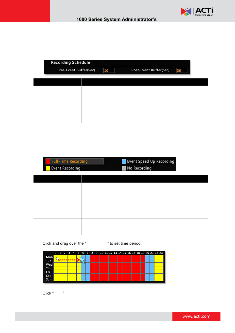 Event-recording file length, Set the recording schedule, Enr- 1000 series system administrator’s manual | ACTi ENR-1000 User Manual | Page 65 / 143