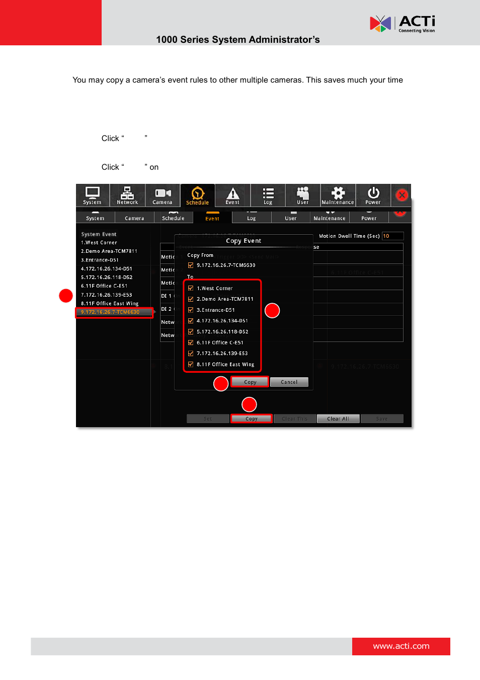 Copy event rules | ACTi ENR-1000 User Manual | Page 73 / 143