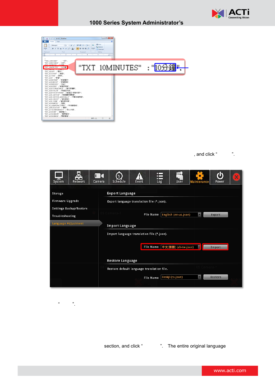 Restore the wording, Enr- 1000 series system administrator’s manual | ACTi ENR-1000 User Manual | Page 87 / 143