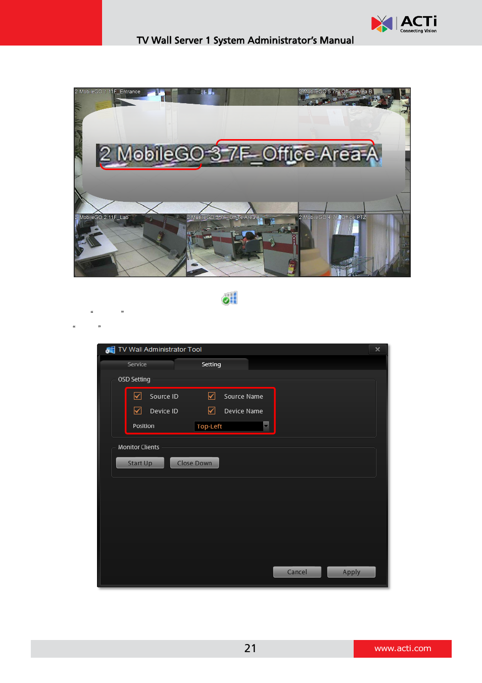 Configure osd settings of monitors | ACTi TV Wall Server 1 V1.0.05 User Manual | Page 21 / 35