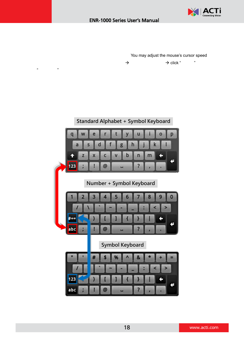 Input devices, Onscreen keyboard | ACTi ENR-1000 User Manual | Page 18 / 35