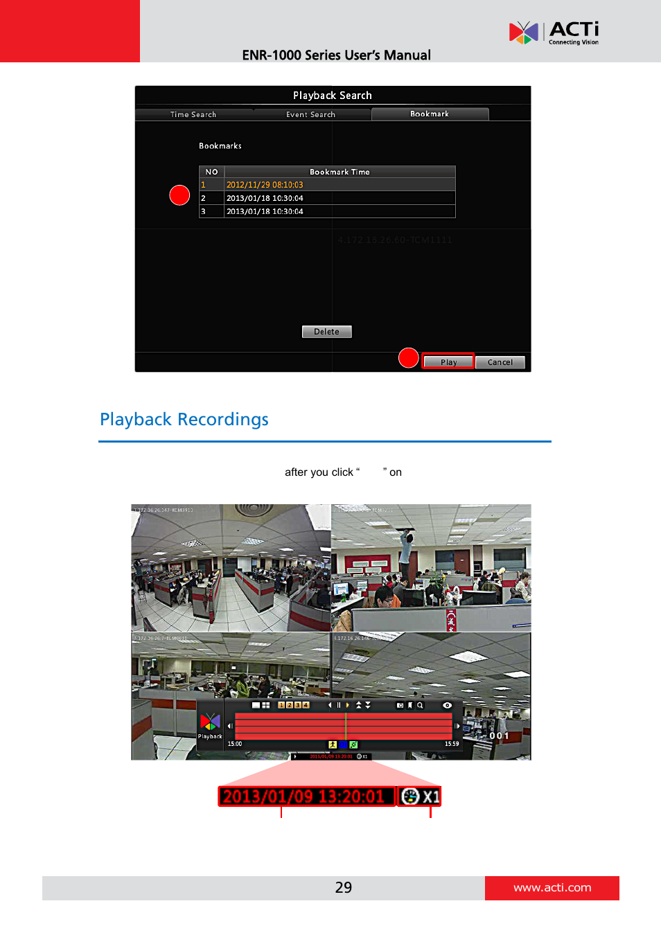 Playback recordings | ACTi ENR-1000 User Manual | Page 29 / 35