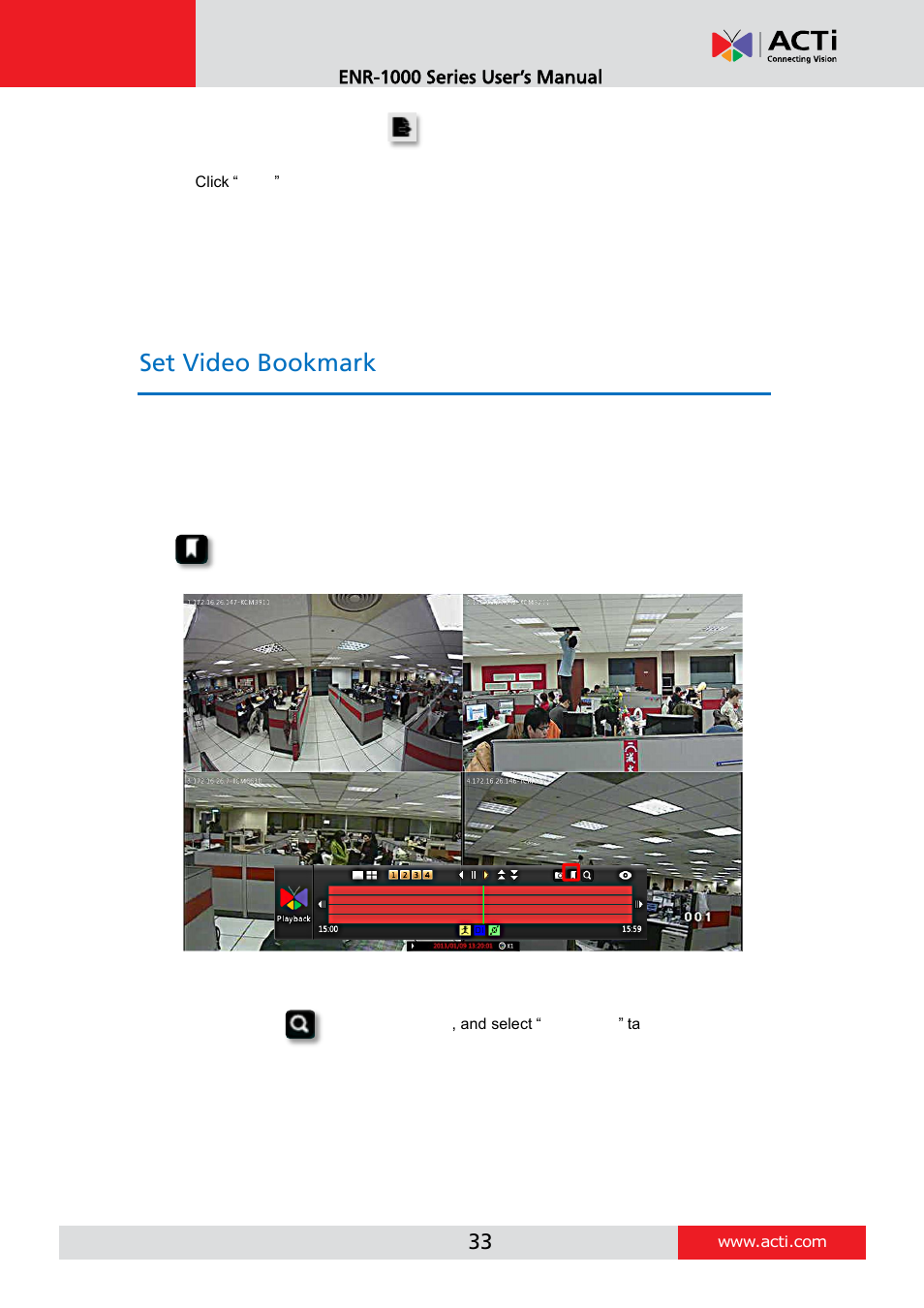 Set video bookmark | ACTi ENR-1000 User Manual | Page 33 / 35