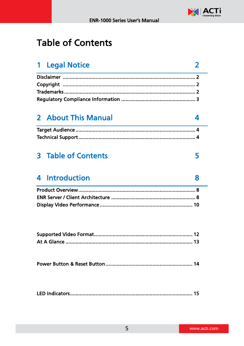 ACTi ENR-1000 User Manual | Page 5 / 35