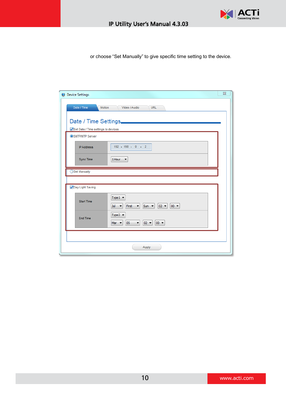 Configuring date/time | ACTi IP Utility V4.3.03 User Manual | Page 10 / 20