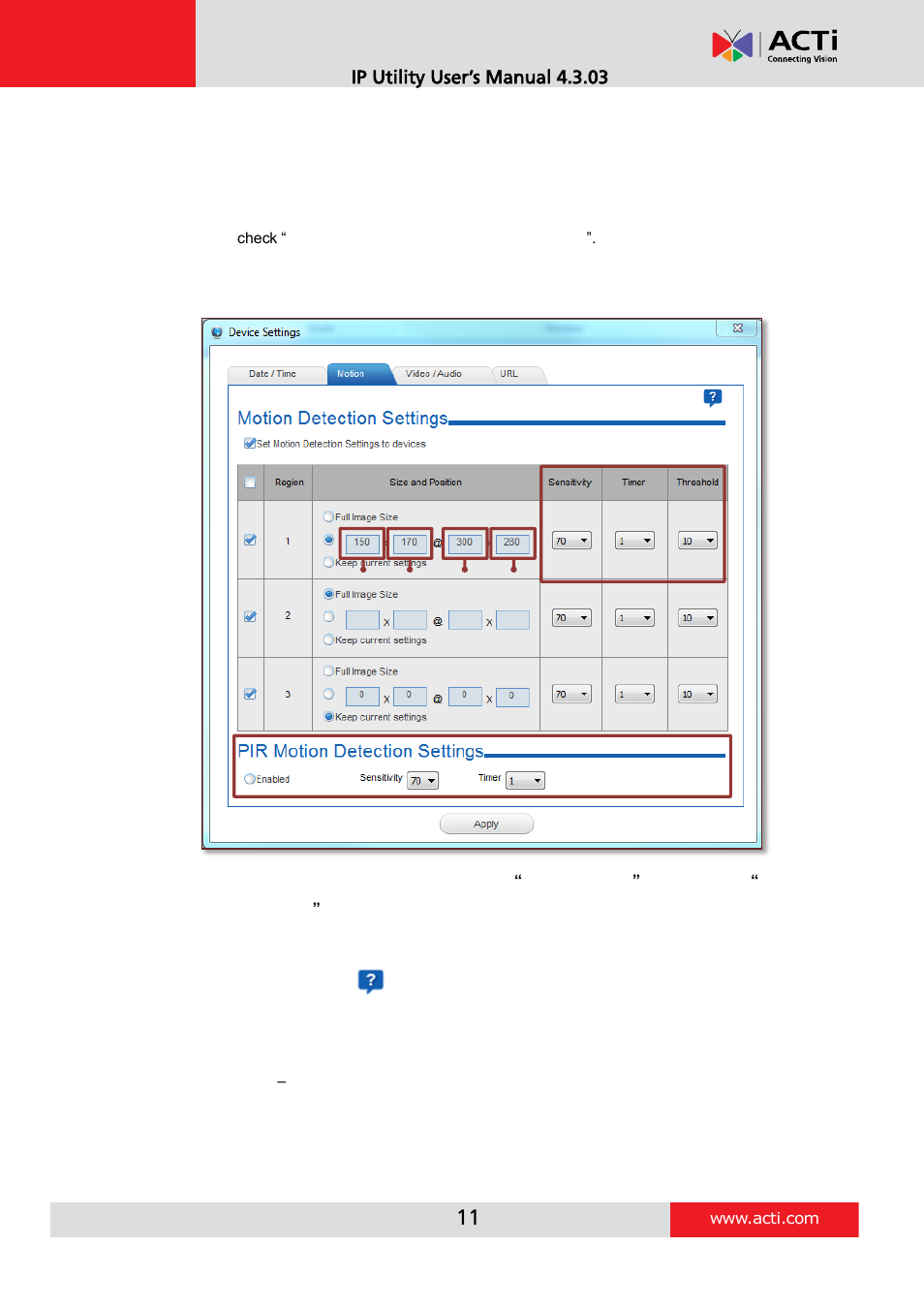 Configuring motion settings | ACTi IP Utility V4.3.03 User Manual | Page 11 / 20