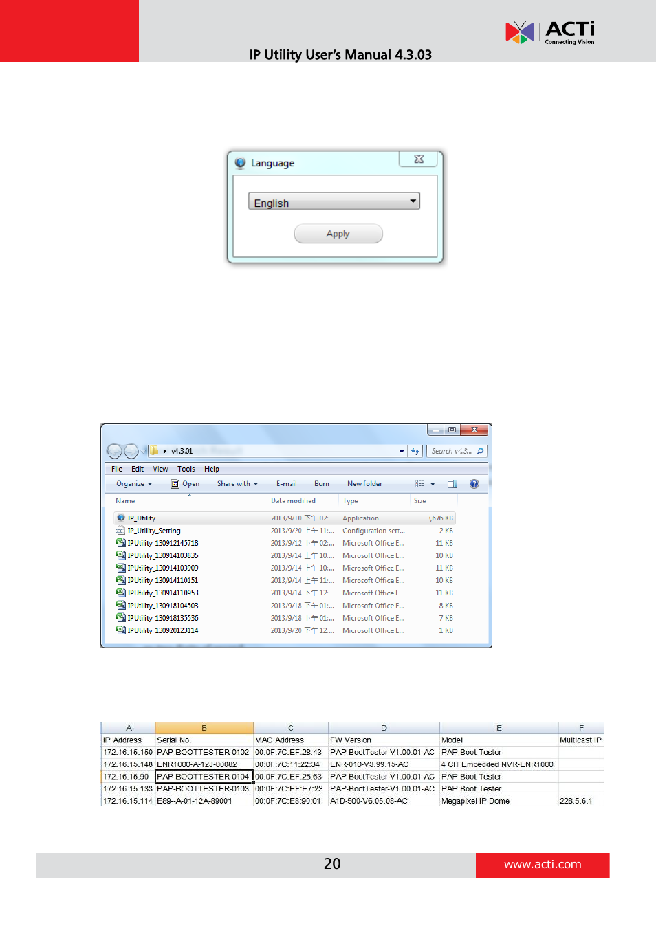 Changing ui language, Read search result | ACTi IP Utility V4.3.03 User Manual | Page 20 / 20