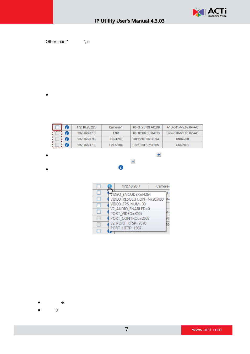 Device connection status, Ip utility user’s manual 4.3.03, Observing the device status | ACTi IP Utility V4.3.03 User Manual | Page 7 / 20