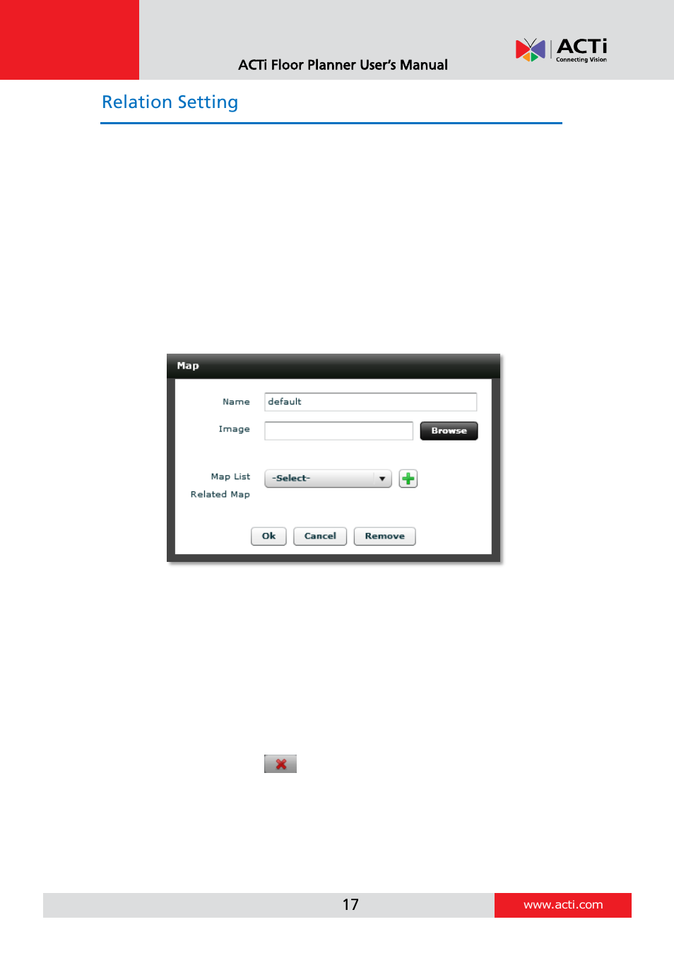 Relation setting, Maps, Cms servers | ACTi Floor Planner V2.3.2 User Manual | Page 17 / 31