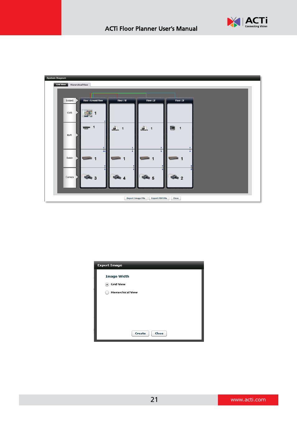 Hierarchical view, Exporting system diagram image | ACTi Floor Planner V2.3.2 User Manual | Page 21 / 31