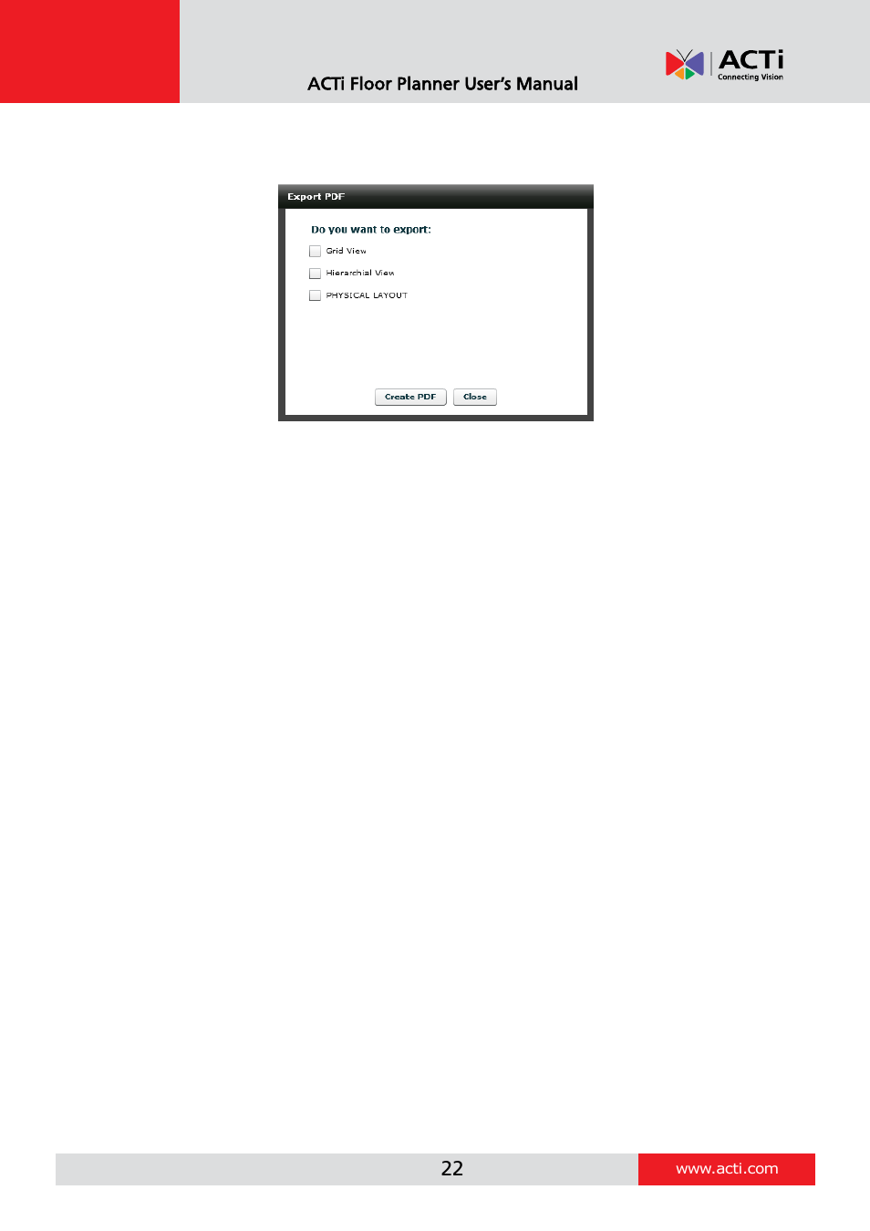 Exporting system diagram in pdf | ACTi Floor Planner V2.3.2 User Manual | Page 22 / 31