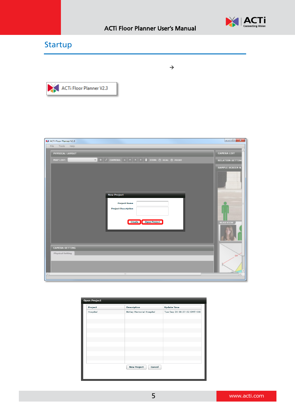 Startup | ACTi Floor Planner V2.3.2 User Manual | Page 5 / 31