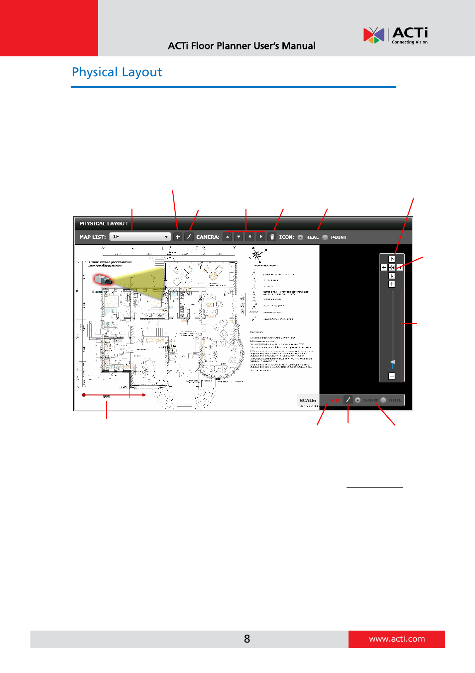 Physical layout, Acti floor planner user’s manual | ACTi Floor Planner V2.3.2 User Manual | Page 8 / 31